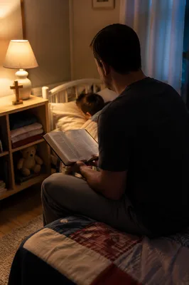 Parent Reading Bible at Child Bedtime