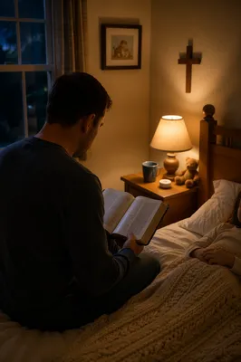 Parent Reading Bible at Child Bedtime