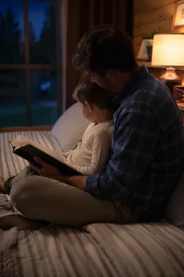 Parent Reading Bible to Child at Bedtime
