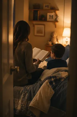 Parent Reading Bible to Child at Bedtime