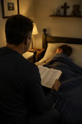 Parent Reading Bible at Child Bedtime
