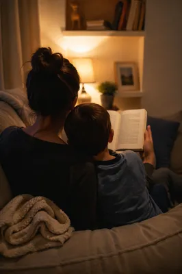 Parent Reading Bible to Child at Bedtime