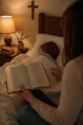 Bedtime Bible Reading in Cozy Bedroom