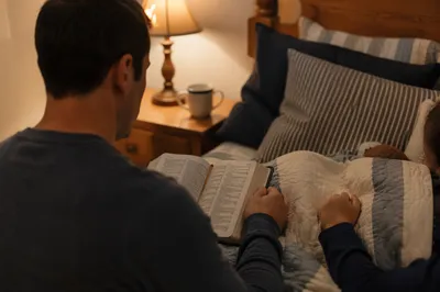 Parent Reading Bible at Child Bedtime