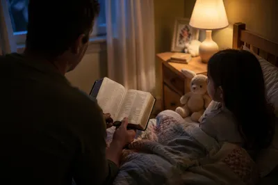 Parent Reading Bible at Child Bedtime