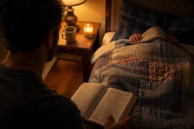 Parent Reading Bible at Child Bedtime