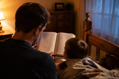 Parent Reading Bible at Child Bedtime