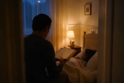 Parent Reading Bible at Child’s Bedtime