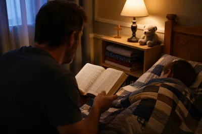 Parent Reading Bible at Child Bedtime