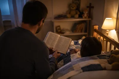 Parent Reading Bible at Child’s Bedtime