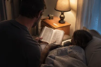 Parent Reading Bible at Child’s Bedtime