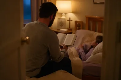 Parent Reading Bible at Child’s Bedtime