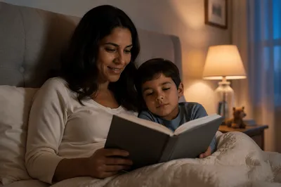 Mother Reading to Son at Bedtime