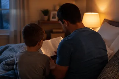 Parent Reading Bible to Child at Bedtime