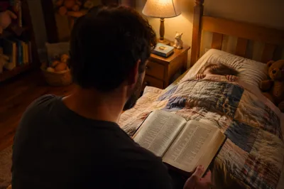 Bedtime Bible Reading in Cozy Bedroom