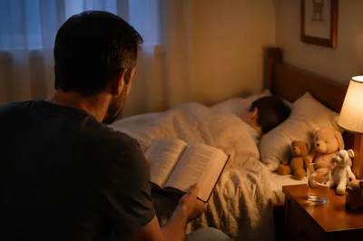 Parent Reading Bible at Child Bedtime