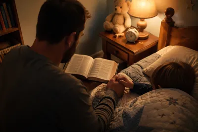 Parent Reading Bible at Child’s Bedtime