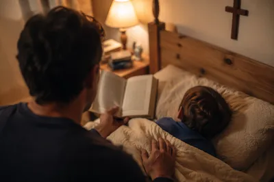 Parent Reading Bible at Child’s Bedtime