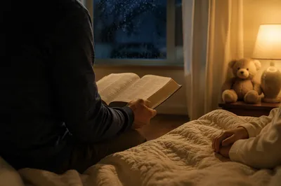 Parent Reading Bible at Child’s Bedtime