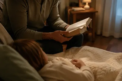 Parent Reading Bible at Child Bedtime