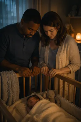 Parents Praying Beside Baby Crib