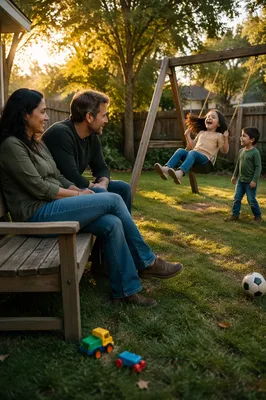 Parents Watching Children on Backyard Swing