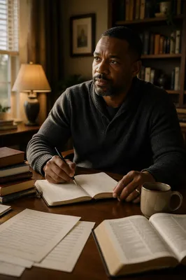 Man Writing at Desk in Study