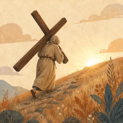 Solitary Cross Bearer on Golden Hillside