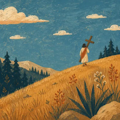 Solitary Cross Bearer on Golden Hillside