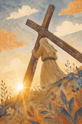 Solitary Cross Bearer on Golden Hillside