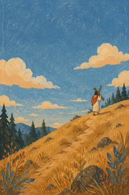 Solitary Cross Bearer on Golden Hillside