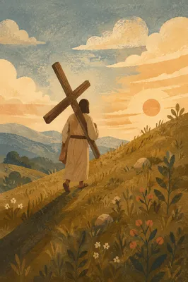 Solitary Cross Bearer on Golden Hillside