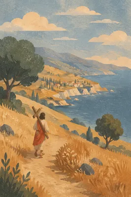 Person Carrying Cross on Coastal Hillside