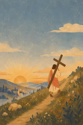 Solitary Cross Bearer on Sunrise Hillside
