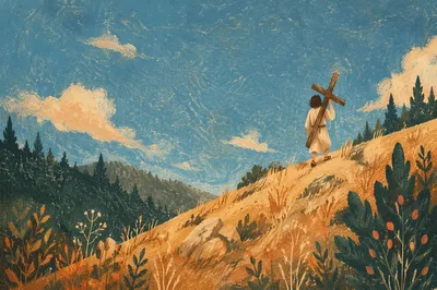 Solitary Cross Bearer on Golden Hillside