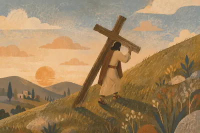Solitary Cross Bearer on Golden Hillside