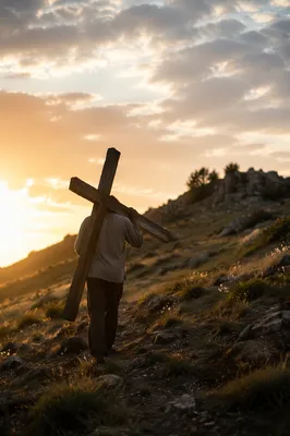 Carrying the Cross Up a Golden Hillside