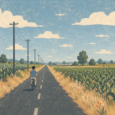 Cyclist on Quiet Countryside Road