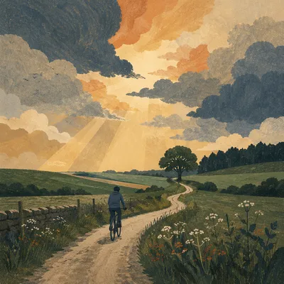 Lone Cyclist on Winding Country Road