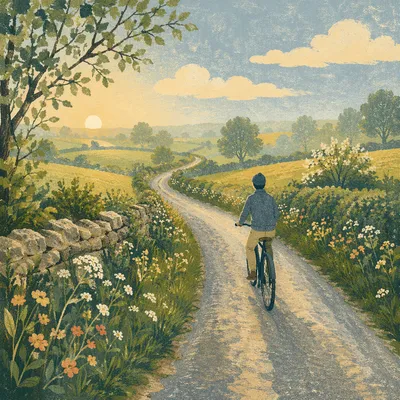 Peaceful Cycling Through Green Countryside