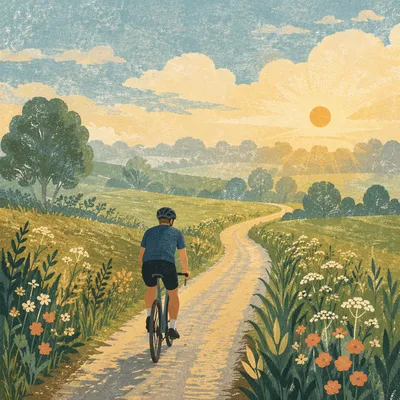 Cyclist on Misty Green Country Road
