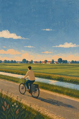 Cyclist on Peaceful Countryside Road