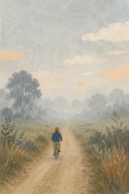 Cyclist on Misty Countryside Road