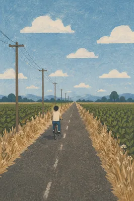 Cyclist on Quiet Countryside Road