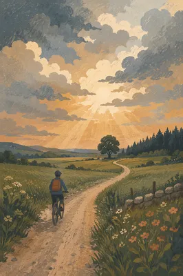 Lone Cyclist on Peaceful Countryside Road