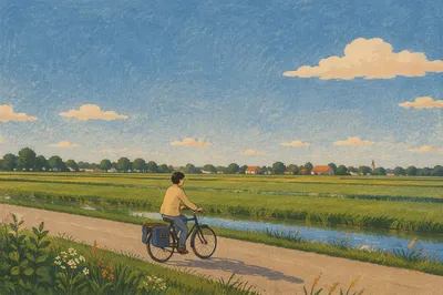 Cyclist on Quiet Countryside Road