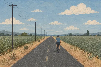 Cyclist on Quiet Countryside Road