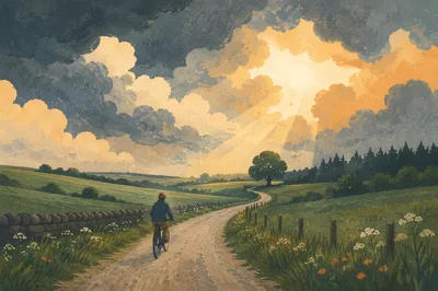 Lone Cyclist on Peaceful Country Road