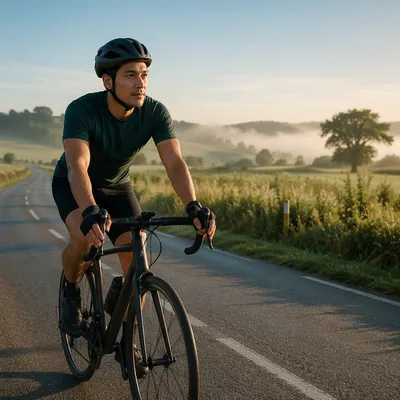 Young Man Cycling Through Green Countryside
