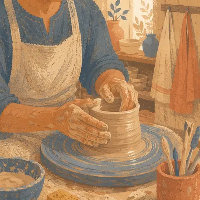 Hands Shaping Clay on Pottery Wheel